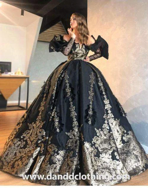 Stock Clearance Luxury Evening Dress Royal Black Gold