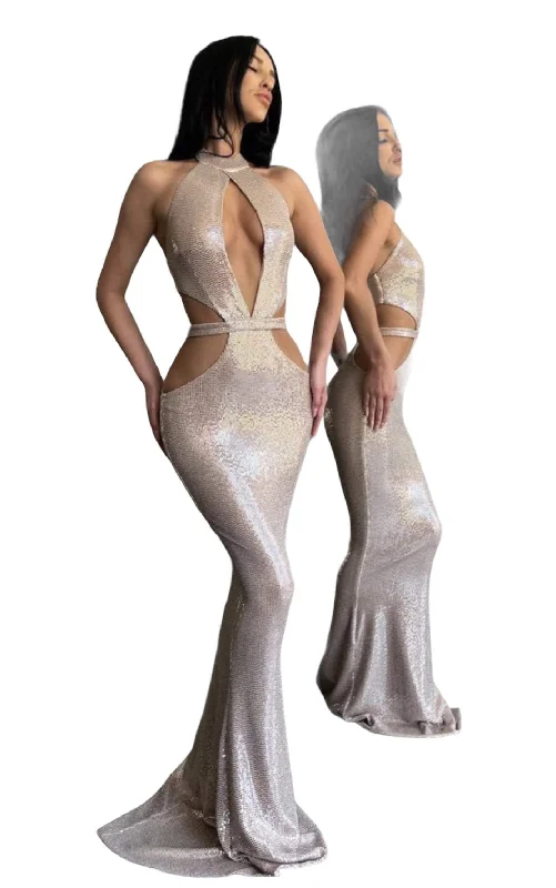 Super Sale Shiny Beige Evening Dress