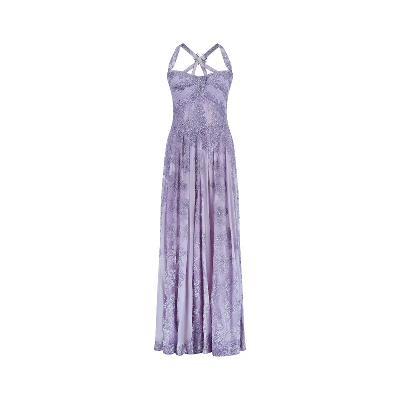 Exclusive Offers 1990s Lilac Butterfly Bespoke Embellished Chiffon Maxi Dress