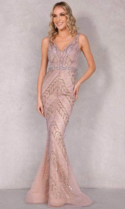 Online Specials Terani Couture 2027GL3258 - Embellished V-Neck Formal Gown