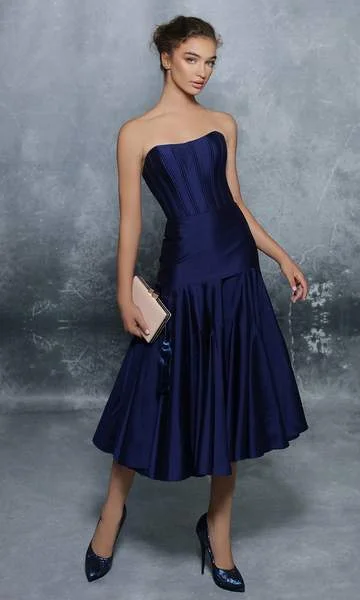 Hot Deal Tarik Ediz - Strapless A-Line Tea-Length Dress 96123