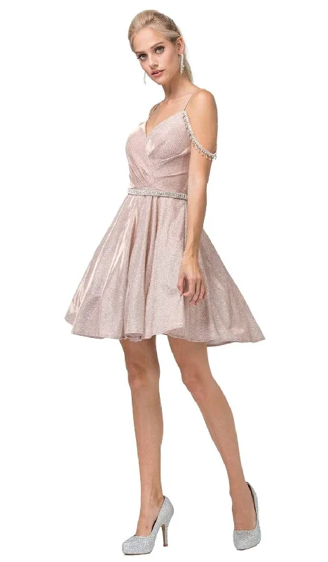Friends and Family Sale Dancing Queen - 3173 Jewel Draped Metallic A-Line Dress