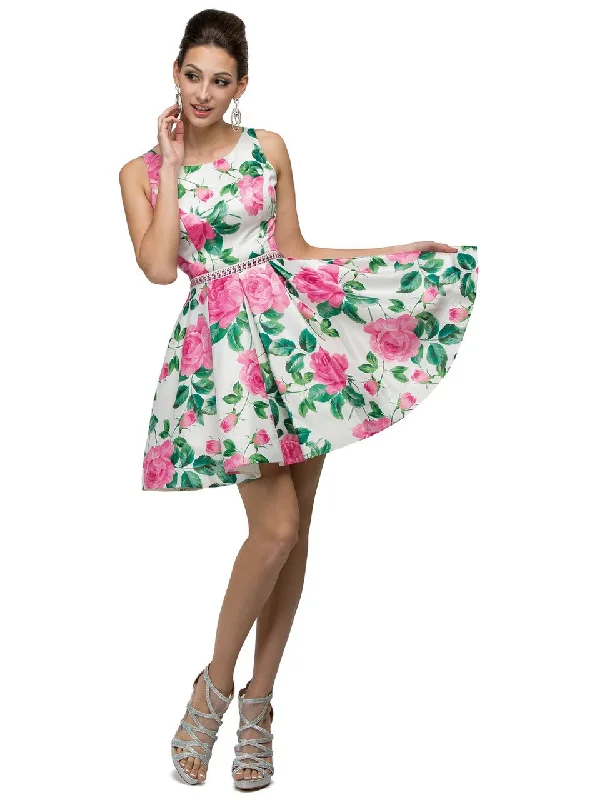 Best Seller Dancing Queen 9511 Sleeveless Scoop A-Line Dress in Floral Print