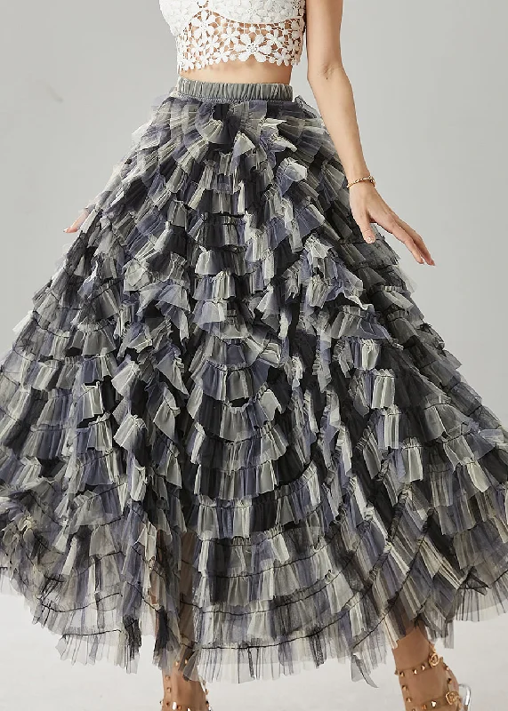 Super Bargain Black Gradient Color Tulle Skirt Exra Large Hem Summer YU1032