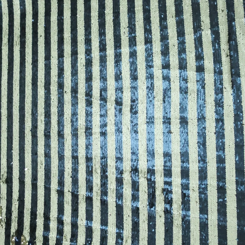 Big Savings Ivory / Navy - Gold Navy Reversible Striped Sequin Fabric