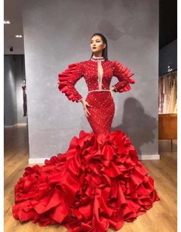 Can't Be Beat Luxury Evening Gown Red and Silver Stones