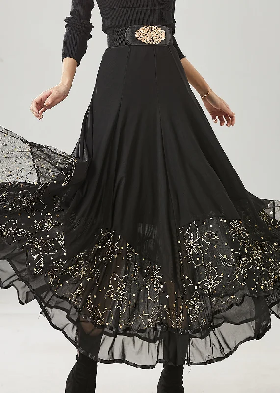 Low Prices Beautiful Black Exra Large Hem Chiffon Dance Skirts Spring YU1010