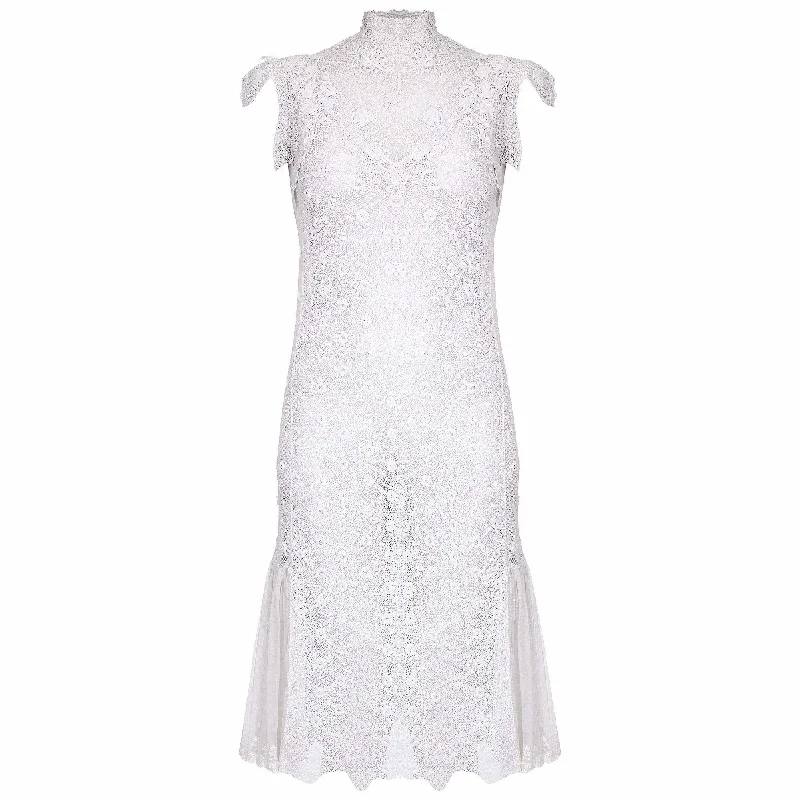 Savings Event 1920s White Handmade Irish Crochet Lace Bridal Dress