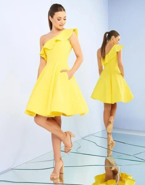 Exclusive Savings Ieena Duggal - One Shoulder Ruffled Neckline A-Line Dress 26099I - 1 Pc. Lemon in size 6 Available Exclusive Savings Ieena Duggal - One Shoulder Ruffled Neckline A-Line Dress 26099I - 1 Pc. Lemon in size 6 Available