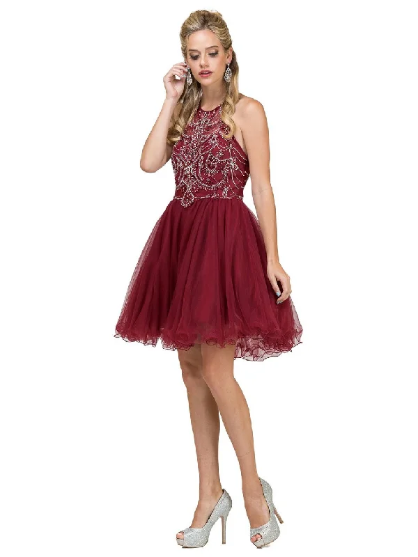 Overstock Dancing Queen 2102 Halter Embellished Tulle Cocktail Dress