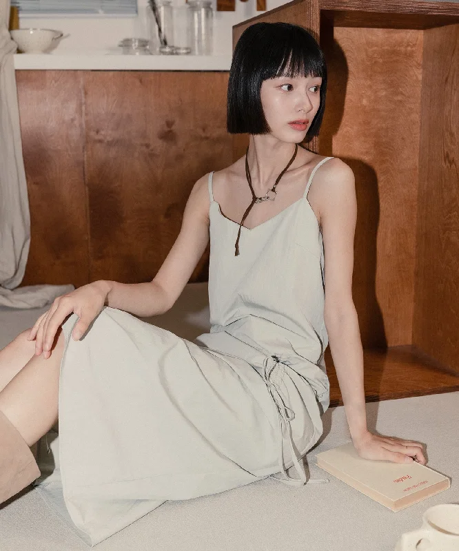 Stock Clearance [HIGH SCHOOL DISCO] FW 24 Shirring Point Sleeveless Long Piece Khaki