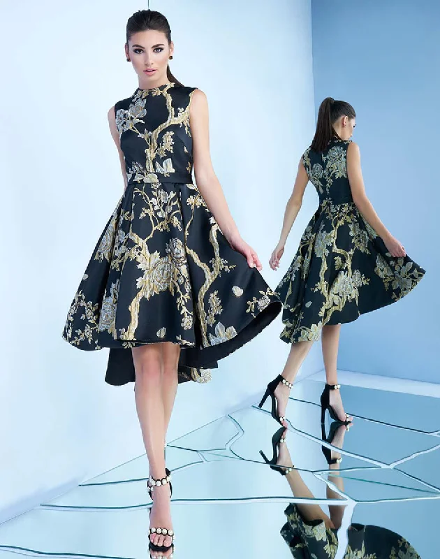 Buy More, Save More Ieena Duggal 25721i High Neck Floral Print High Low Dress