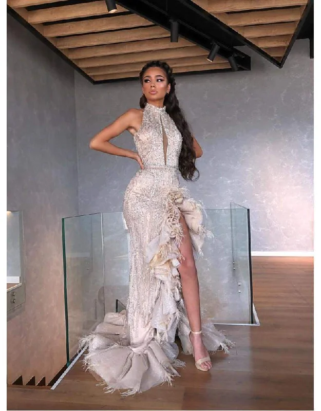 Mega Sale Luxury Evening Gown Silver Ruffled