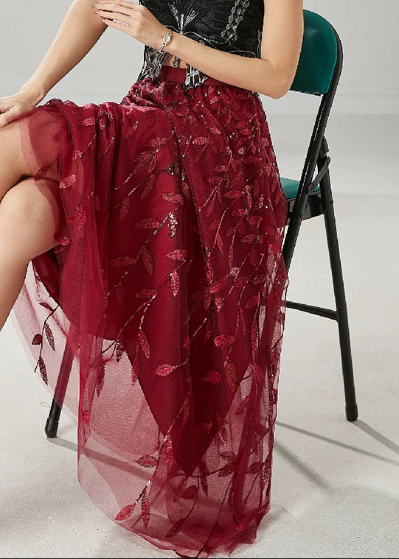 Act Now Modern Mulberry Embroidered Sequins Tulle Skirts Spring YU1016