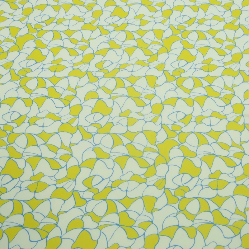 Year-End Clearance Yellow and White Abstract Printed Silk Chiffon Fabric