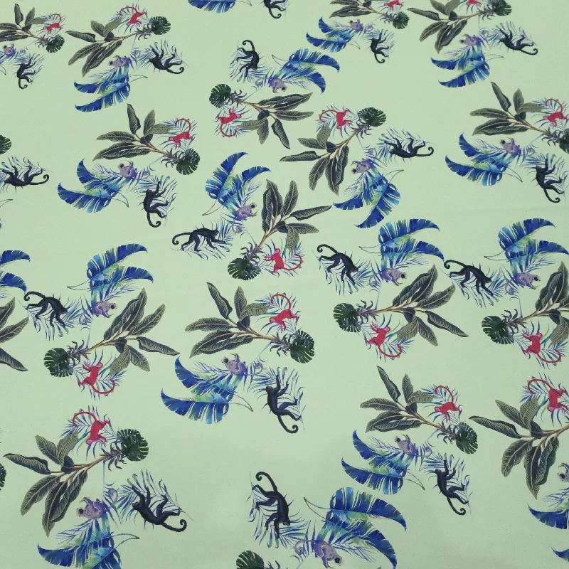 Referral Discount Ivory Background with Monkey and Leave Prints Polyester Fabric
