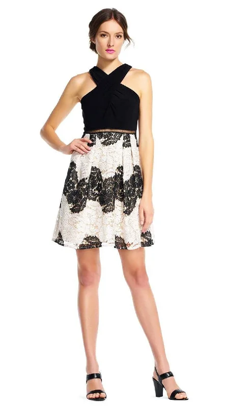 Price Fest Adrianna Papell - AP1E201113 Two-Piece Halter Dress - 1 Pc. Black/Ivory in size 4 Available