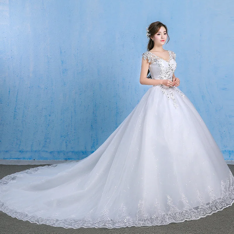 Great Deals Women's V-Neck Long Wedding Dress With Crystals