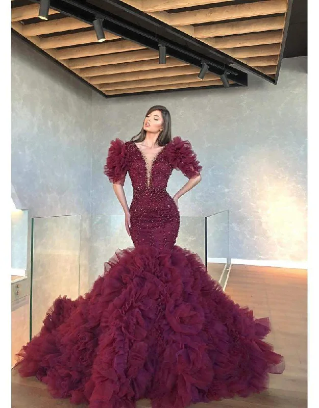 Deal of the Week Luxury Evening Gown Dark Red Shiny
