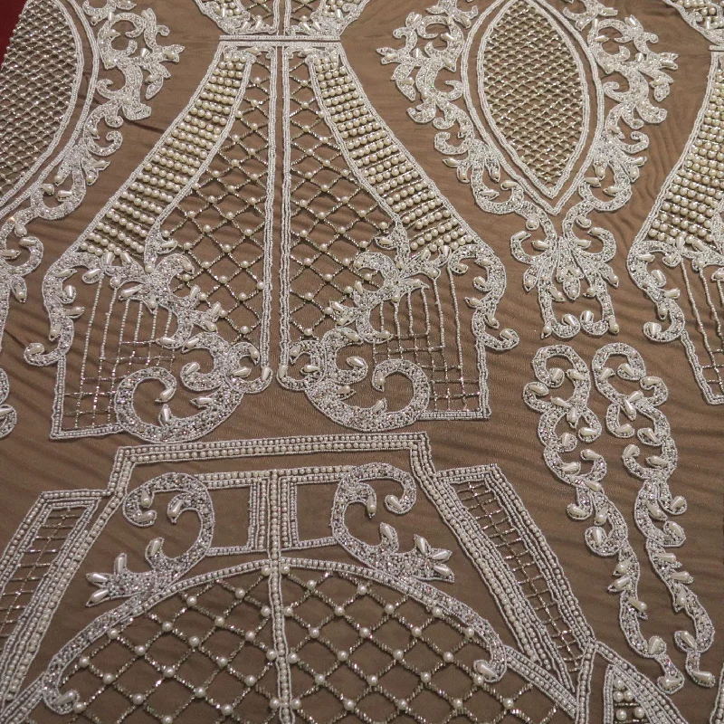 Deal Dash Black Tulle with White Arabesque and Lattice Embroidered Fabric