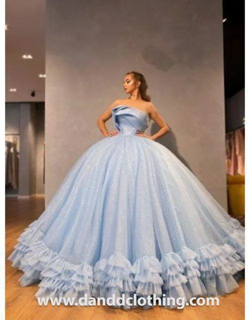 Deal Alert Luxury Evening Dress Light Blue Frills