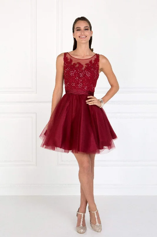 Instant Discount Elizabeth K - GS2414 Sparkly Beaded Lace Bodice Tulle Cocktail Dress