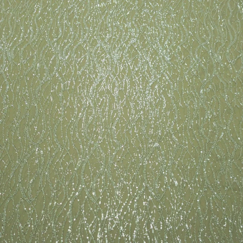 Price Reduction Beige With Silver Sequins and Bugle Beads Embroidered Tulle Fabric
