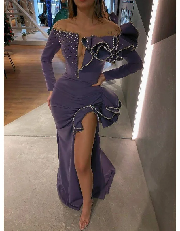 Best Seller Luxury Evening Gown Purple Off Shoulder