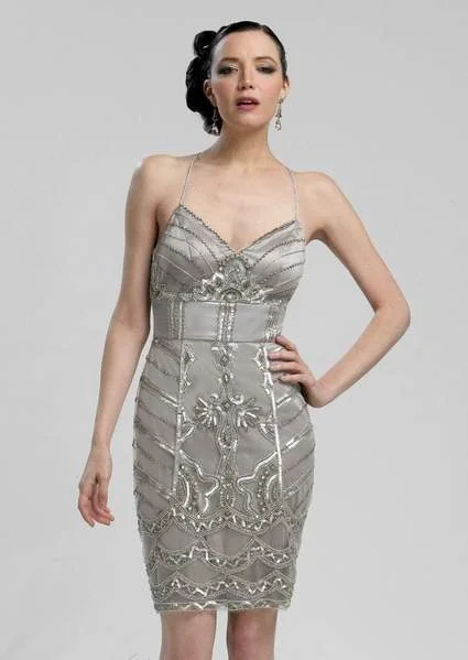 Seasonal Clearance Sue Wong - V-neck Beaded Sheath Dress N3213 - 1 pc Platinum In Size 6 Available Seasonal Clearance Sue Wong - V-neck Beaded Sheath Dress N3213 - 1 pc Platinum In Size 6 Available