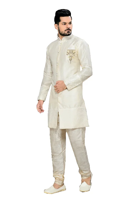 Price Blitz Fancy Off White Art Silk And Jacquard Silk Indian Wedding Sherwani For Men