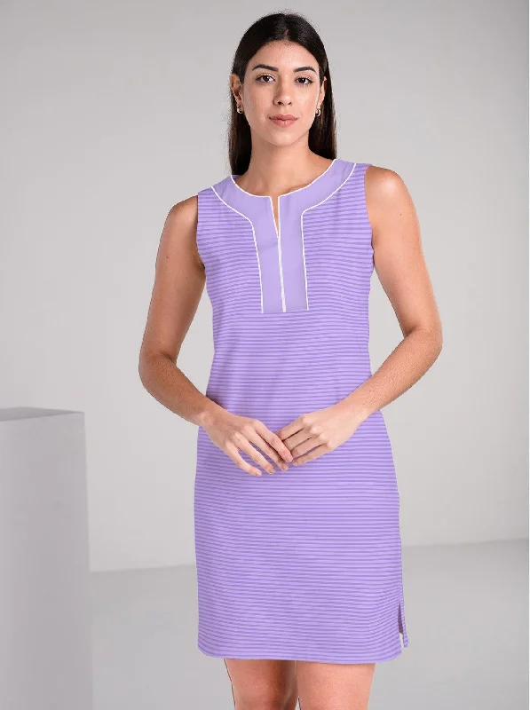 Special Price Printed Sleeveless Slit Neck Dress With Accent Front & Piping