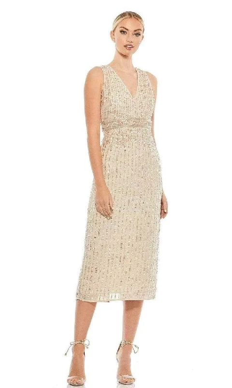 Deep Discounts Mac Duggal - V-Neck Beaded Cocktail Dress 93606 - 1 pc Nud in Size 2 Available