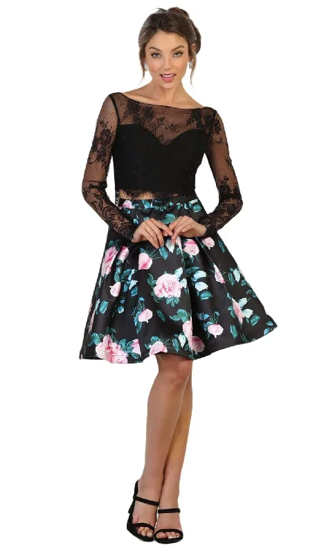 Blowout Sale May Queen Lace and Floral Print Two-Piece Cocktail Dress - 1 pc Black In Size 4 Available Blowout Sale May Queen Lace and Floral Print Two-Piece Cocktail Dress - 1 pc Black In Size 4 Available