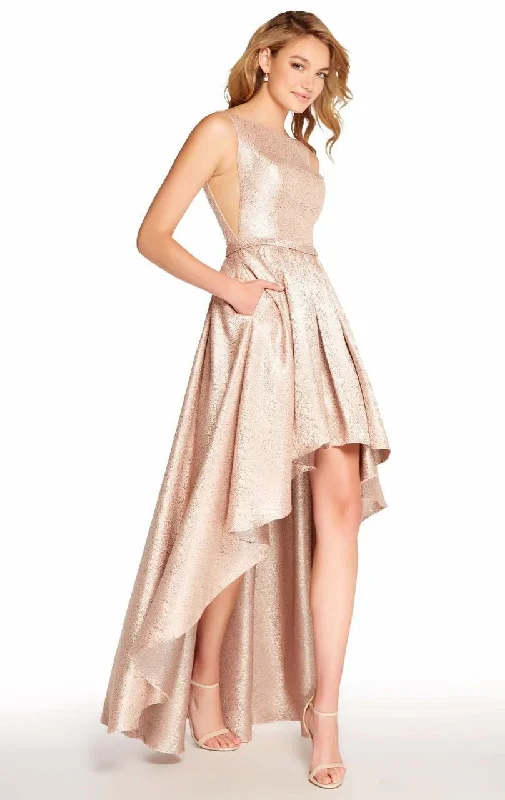 Quick Sale Alyce Paris Sleeveless Bateau Neckline High Low Jacquard Dress 60124