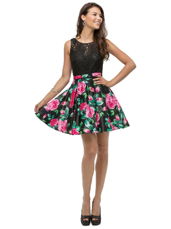 New Deals Dancing Queen 9517 Short Floral Print Illusion A-Line Dress - 1 pc Black/Multi Print In Size 3XL Available New Deals Dancing Queen 9517 Short Floral Print Illusion A-Line Dress - 1 pc Black/Multi Print In Size 3XL Available