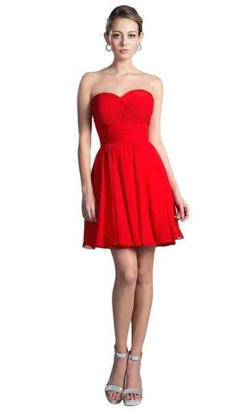 Final Markdown Cinderella Divine - Rosette Pleated Sweetheart Chiffon Cocktail Dress CJ216S - 1 pc Red In Size 8 Available