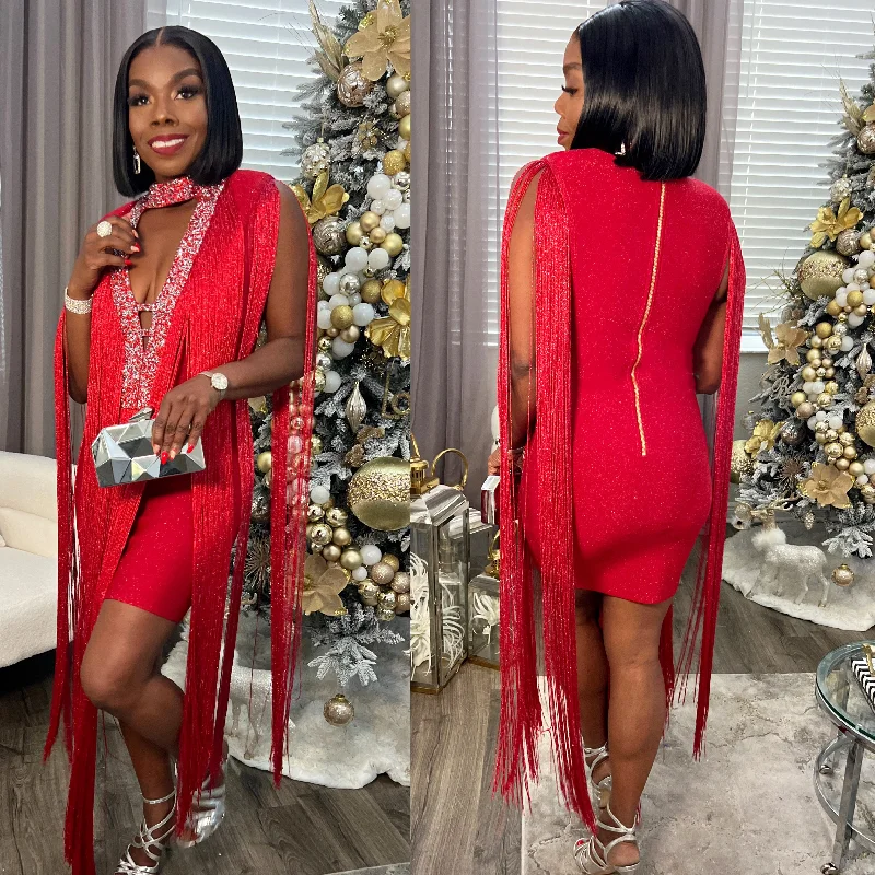 Extra Savings Arlene Bandage Fringe Dress