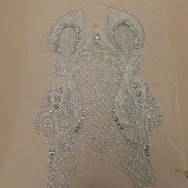 Weekend Special Clear Bugle Beads Abstract Embroidered Tulle Fabric