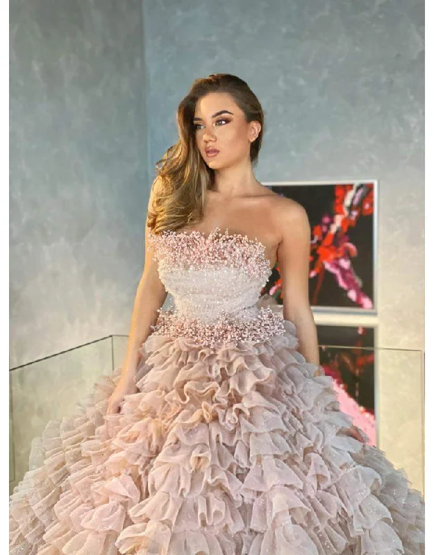 Special Price Luxury Evening Dress Pink and Gold