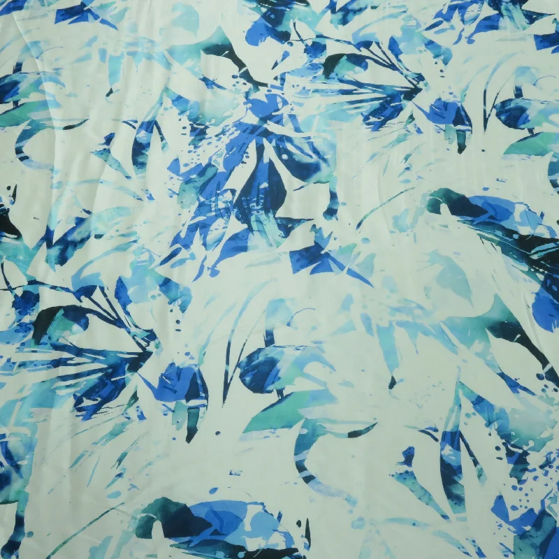 Grand Opening Sale Blue and Aqua Paint Splashes on a White Background Printed Silk Charmeuse Fabric Grand Opening Sale Blue and Aqua Paint Splashes on a White Background Printed Silk Charmeuse Fabric