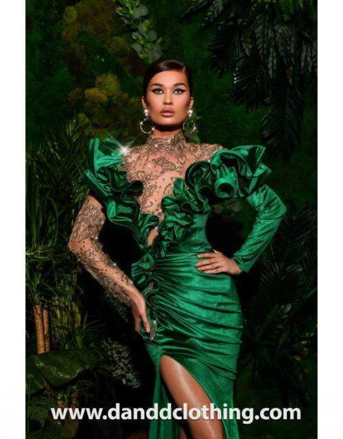Limited Time Discount Luxury Evening Dress Green Satin