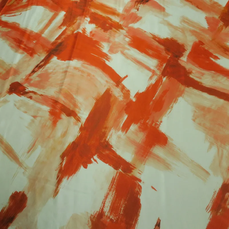 Friends and Family Sale White and Orange Brushes Painted Printed Silk Charmeuse Fabric Friends and Family Sale White and Orange Brushes Painted Printed Silk Charmeuse Fabric