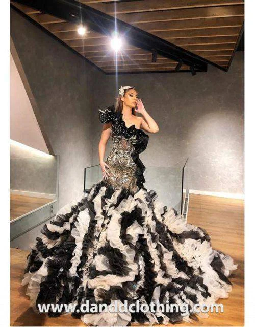 Blowout Deals Luxury Evening Dress White Black Silver Lace