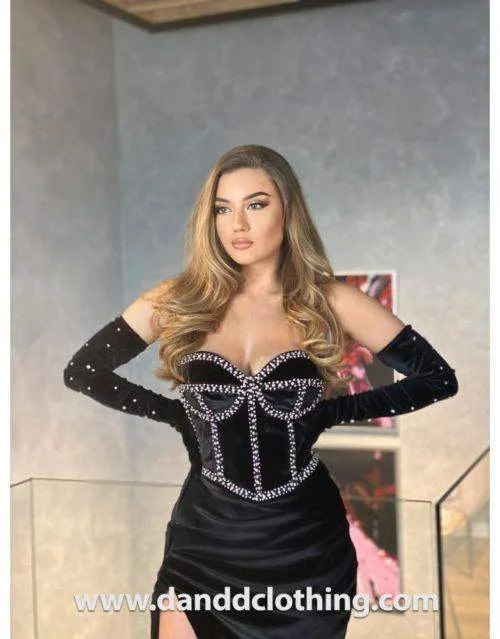 YEAR-End Clearance Luxury Evening Dress Black Gold Lines