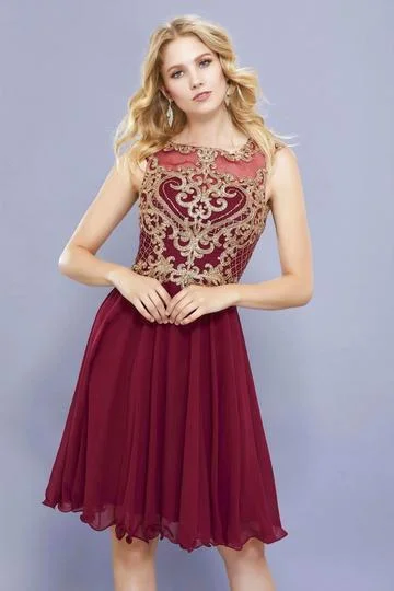 Loyalty Reward Nox Anabel - Illusion Gilded Lace Festooned A-Line Dress 6321 - 1 pc Burgundy in size S Available Loyalty Reward Nox Anabel - Illusion Gilded Lace Festooned A-Line Dress 6321 - 1 pc Burgundy in size S Available