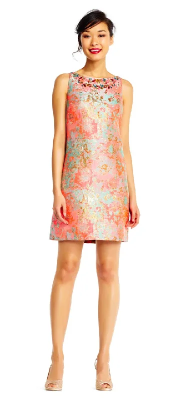 Instant Discount Adrianna Papell - Draped Beaded Multi-Colored Sheath Dress