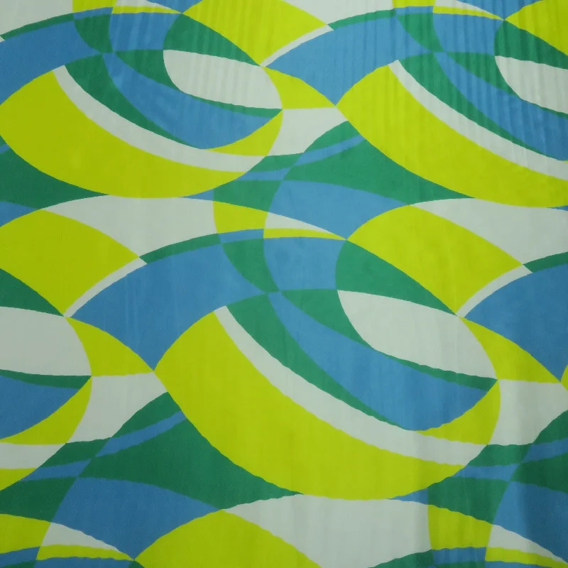 Special Promotion Yellow Aqua and Green Tones Abstract Printed Silk Charmeuse Fabric Special Promotion Yellow Aqua and Green Tones Abstract Printed Silk Charmeuse Fabric