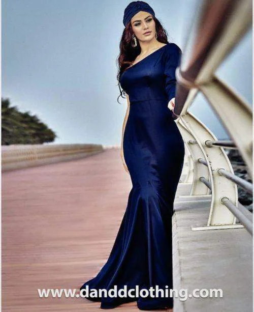 Major Savings Dark Blue Evening Dress From Satin