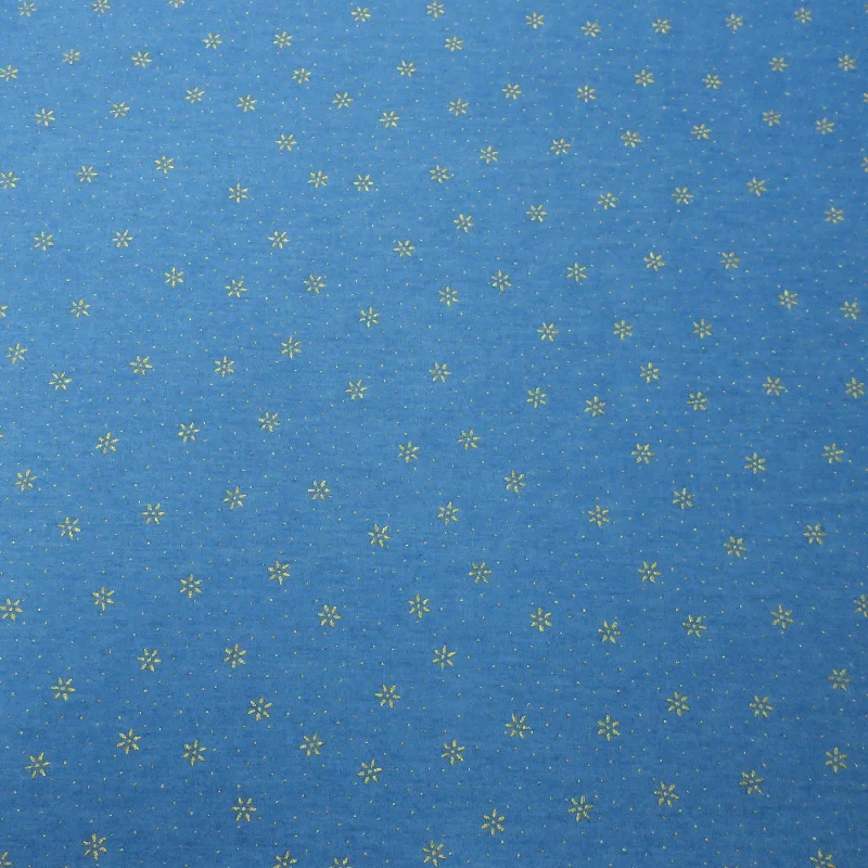 Savings Galore Medium Blue with Gold Floral Cotton Denim Fabric
