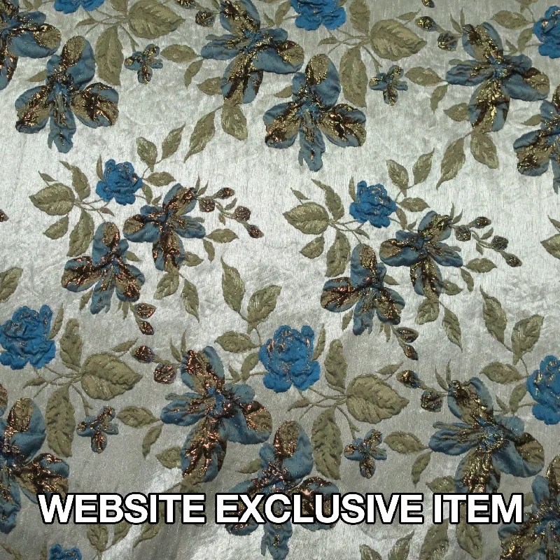 Grand Opening Sale Gunmetal Metallic Background with Aqua Floral Textured Brocade Fabric Grand Opening Sale Gunmetal Metallic Background with Aqua Floral Textured Brocade Fabric